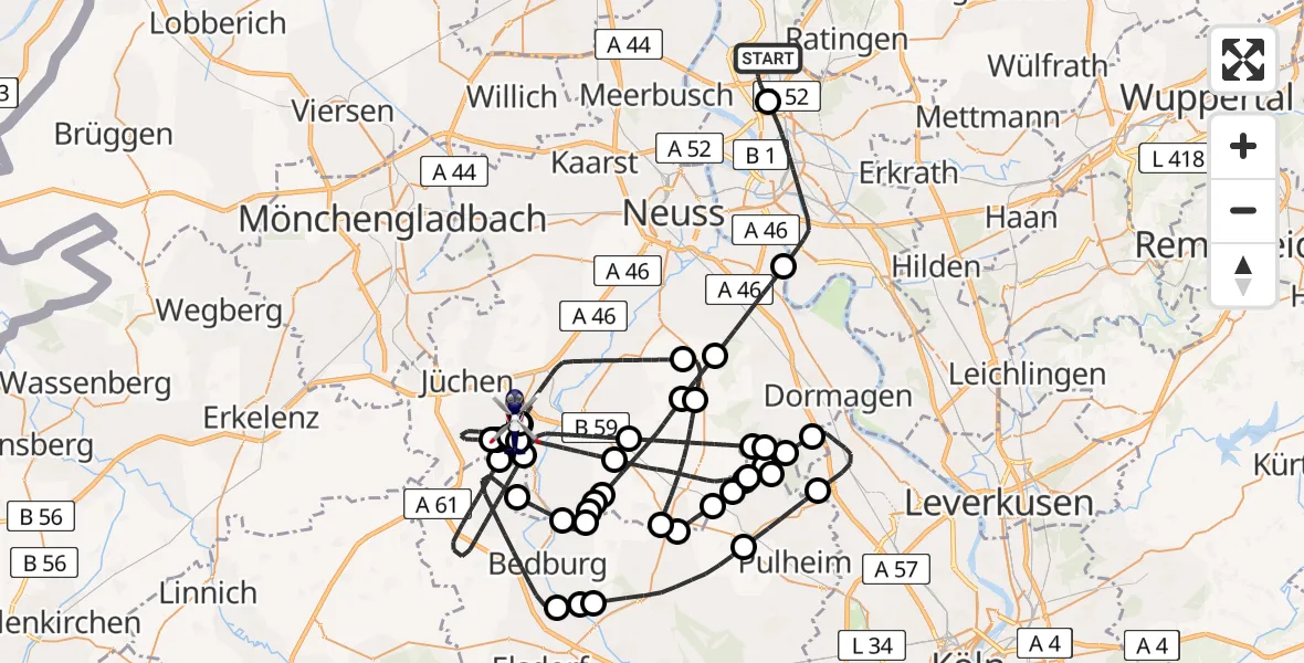 Flugroute Polizeihubschrauber Düsseldorf Flughafen - Gustorfer Höhe Flugplatz, 12 Mai 2026, 11:03