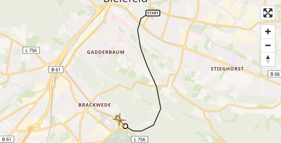 Flugroute Rettungshubschrauber Bielefeld - Luftrettungszentrum Bielefeld, 12 Mai 2026, 11:13