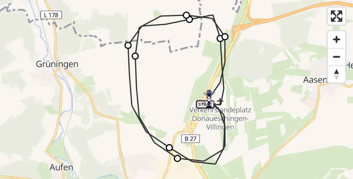 Flugroute Polizeihubschrauber Donaueschingen-Villingen Flugplatz - Donaueschingen-Villingen Flugplatz, 12 Mai 2026, 11:16