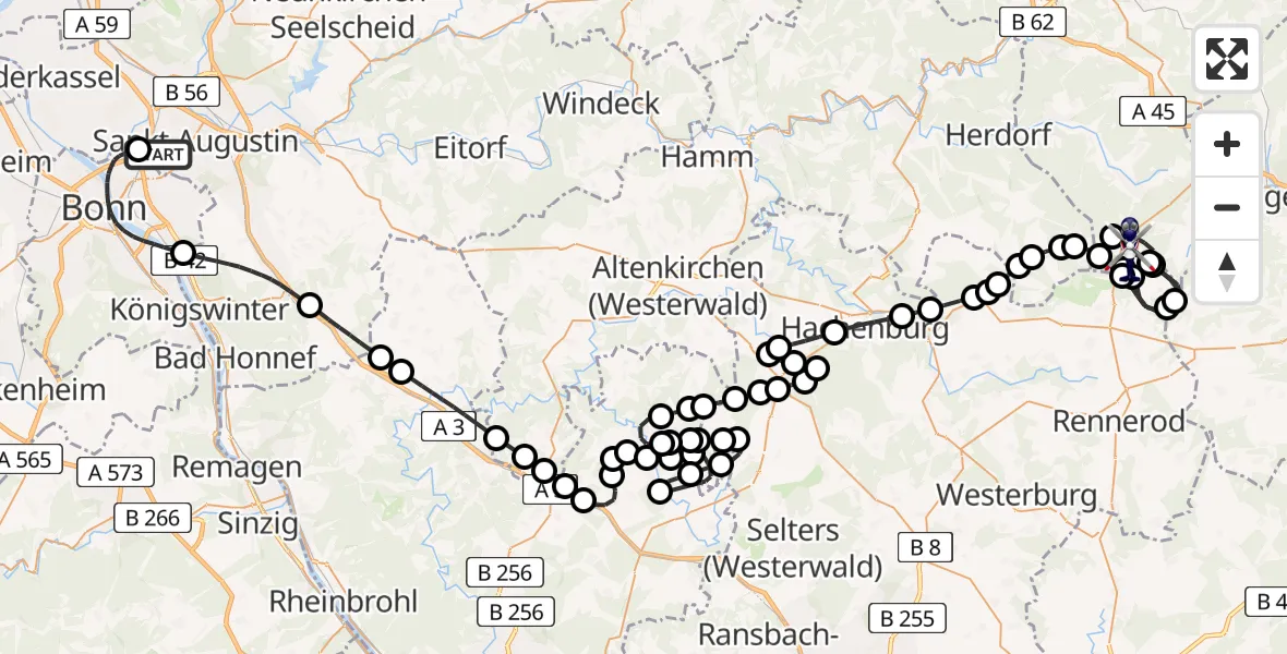 Flugroute Polizeihubschrauber Sankt Augustin - Siegerland Flughafen, 12 Mai 2026, 11:22