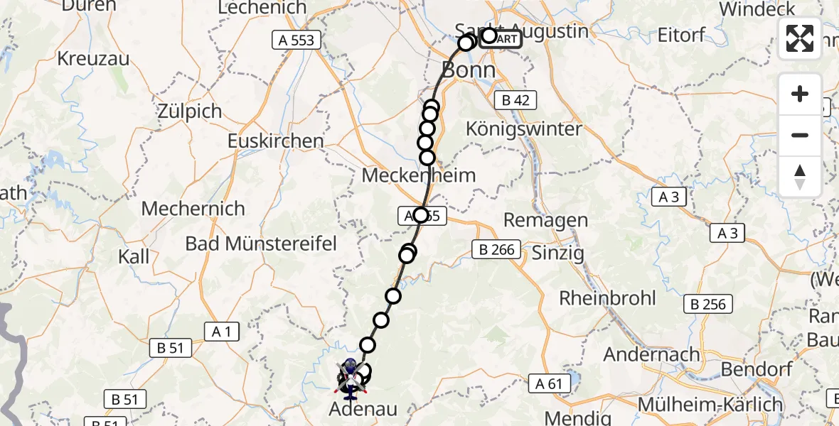 Flugroute Polizeihubschrauber Sankt Augustin - Reifferscheid, 12 Mai 2026, 11:22