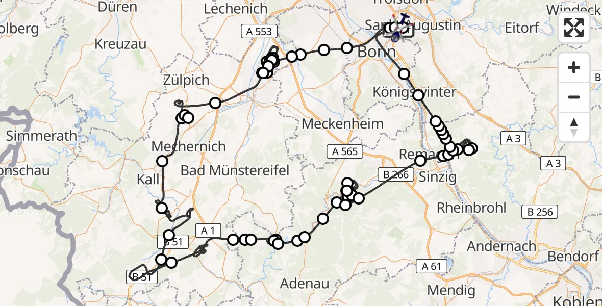 Flugroute Polizeihubschrauber Sankt Augustin - Bonn-Hangelar Flugplatz, 12 Mai 2026, 11:22