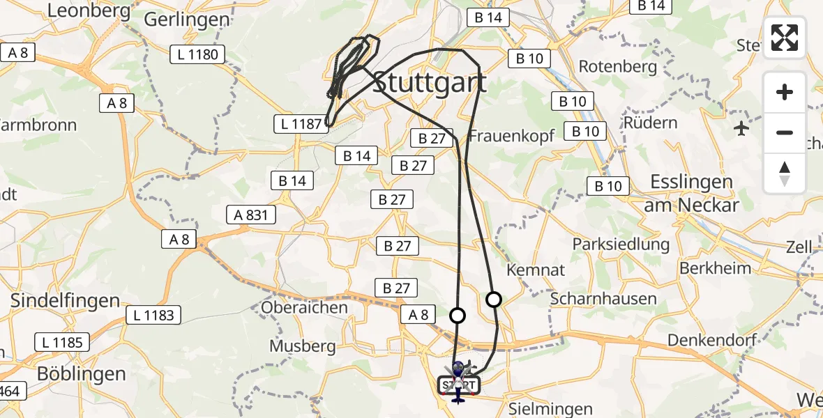 Flugroute Polizeihubschrauber Flughafen Stuttgart - Flughafen Stuttgart, 12 Mai 2026, 11:24