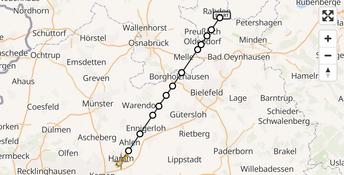 Flugroute Ambulanzhubschrauber Rahden - Hamm, 12 Mai 2026, 11:25