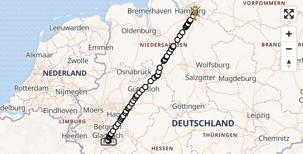 Flugroute Ambulanzhubschrauber Bonn-Hangelar Flugplatz - Christoph Hansa ADAC Hubschrauberlandeplatz, 12 Mai 2026, 11:29