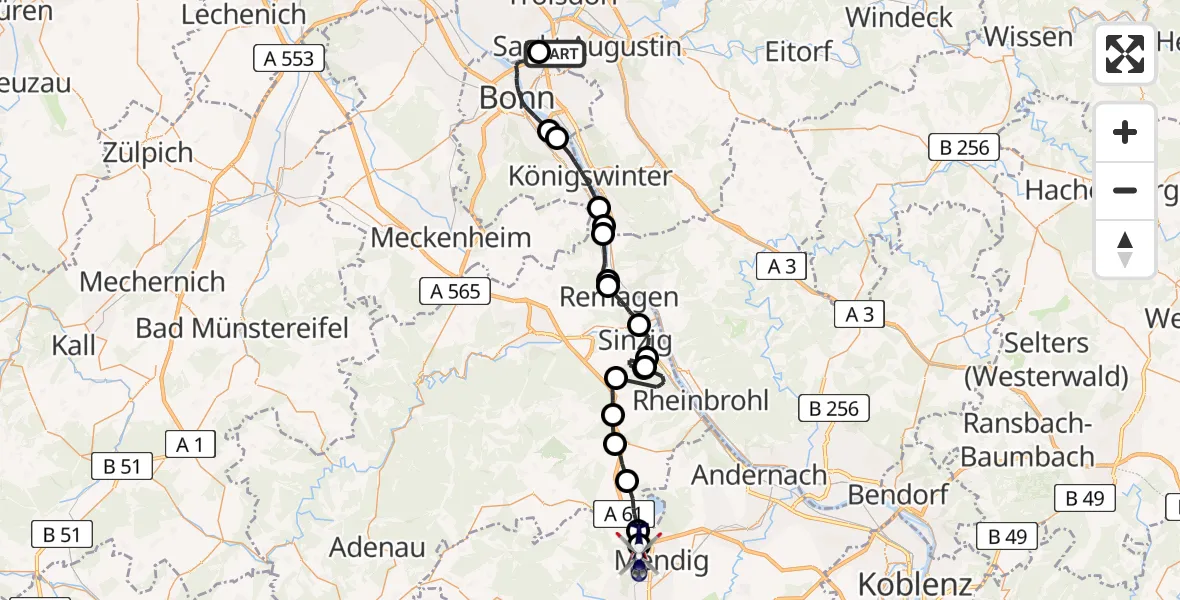 Flugroute Polizeihubschrauber Sankt Augustin - Mendig, 12 Mai 2026, 11:32