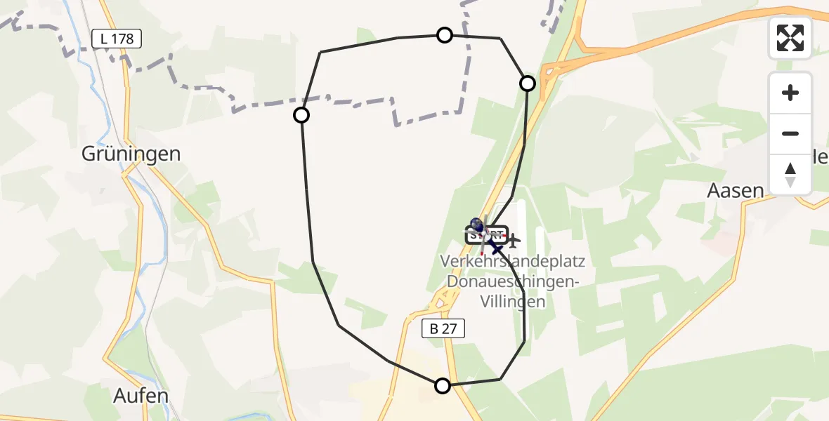 Flugroute Polizeihubschrauber Donaueschingen-Villingen Flugplatz - Donaueschingen-Villingen Flugplatz, 12 Mai 2026, 11:38
