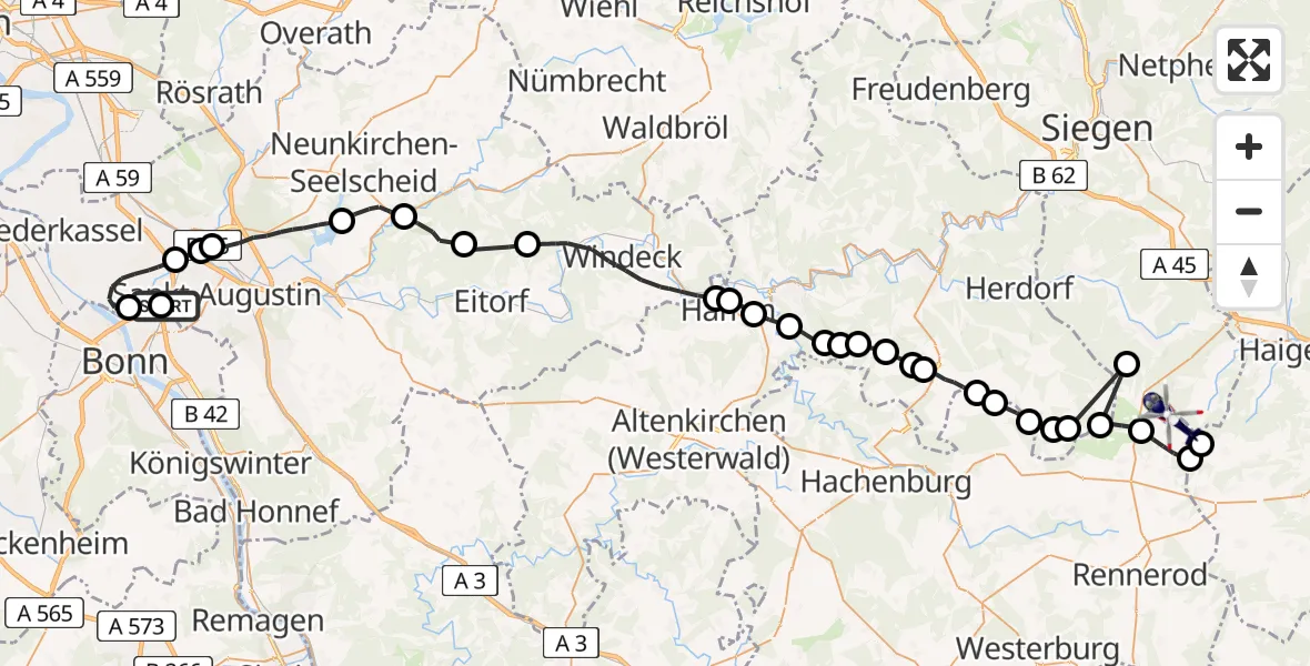 Flugroute Polizeihubschrauber Sankt Augustin - Siegerland Flughafen, 12 Mai 2026, 11:43