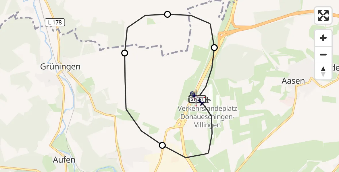 Flugroute Polizeihubschrauber Donaueschingen-Villingen Flugplatz - Donaueschingen-Villingen Flugplatz, 12 Mai 2026, 11:44