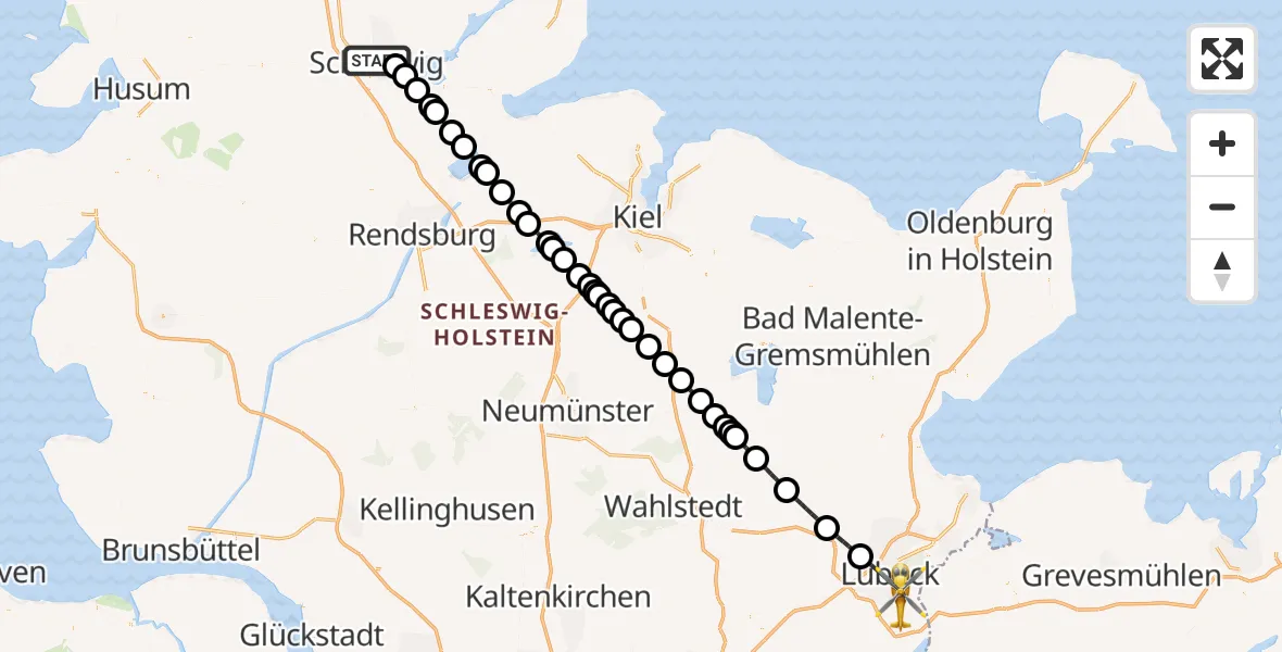 Flugroute Rettungshubschrauber Schleswig - Lübeck, 12 Mai 2026, 11:45