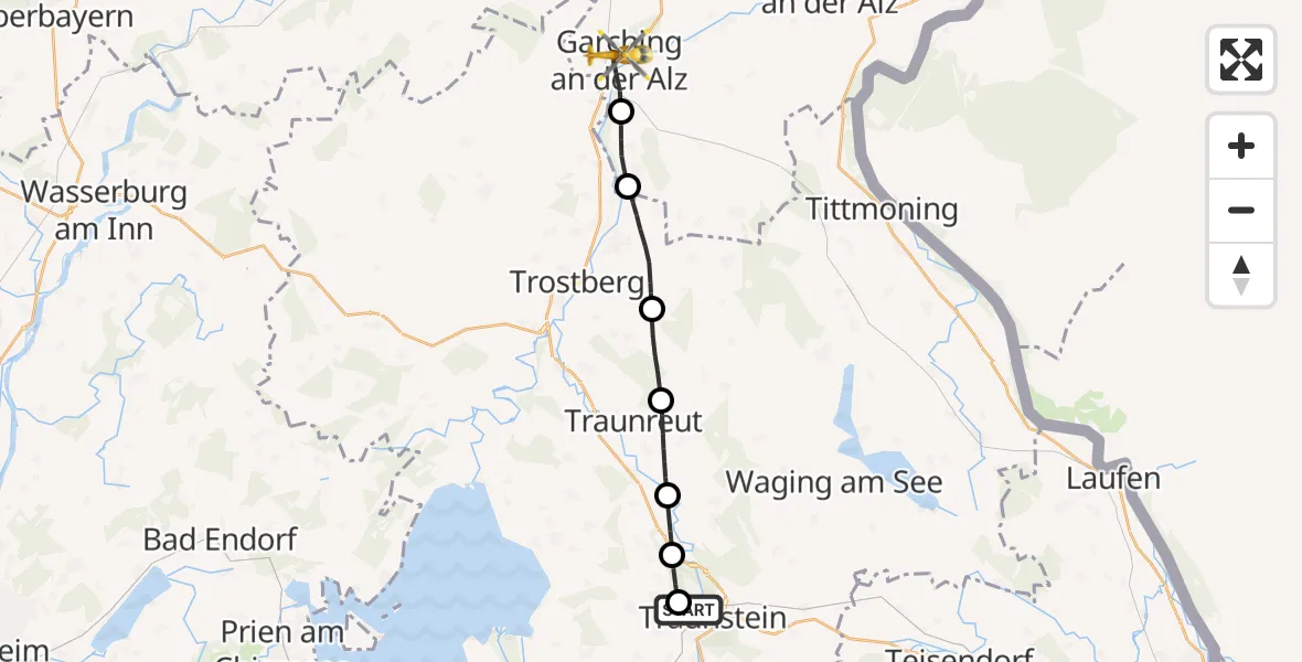 Flugroute Rettungshubschrauber Traunstein Hospital - Garching a.d.Alz, 12 Mai 2026, 11:45