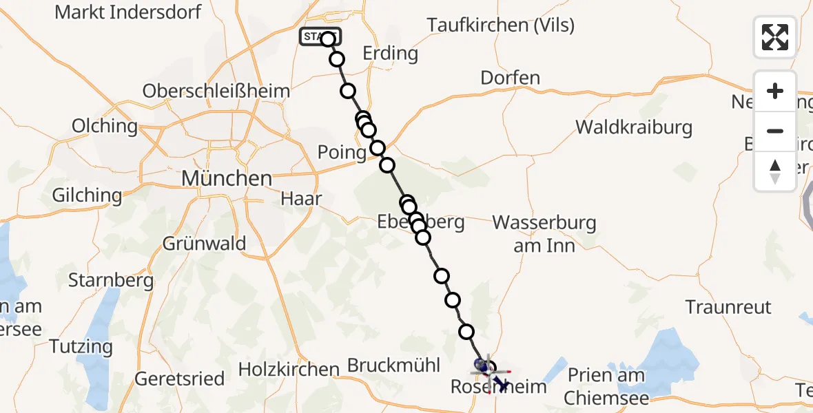 Flugroute Polizeihubschrauber München Flughafen - Rosenheim, 12 Mai 2026, 11:50