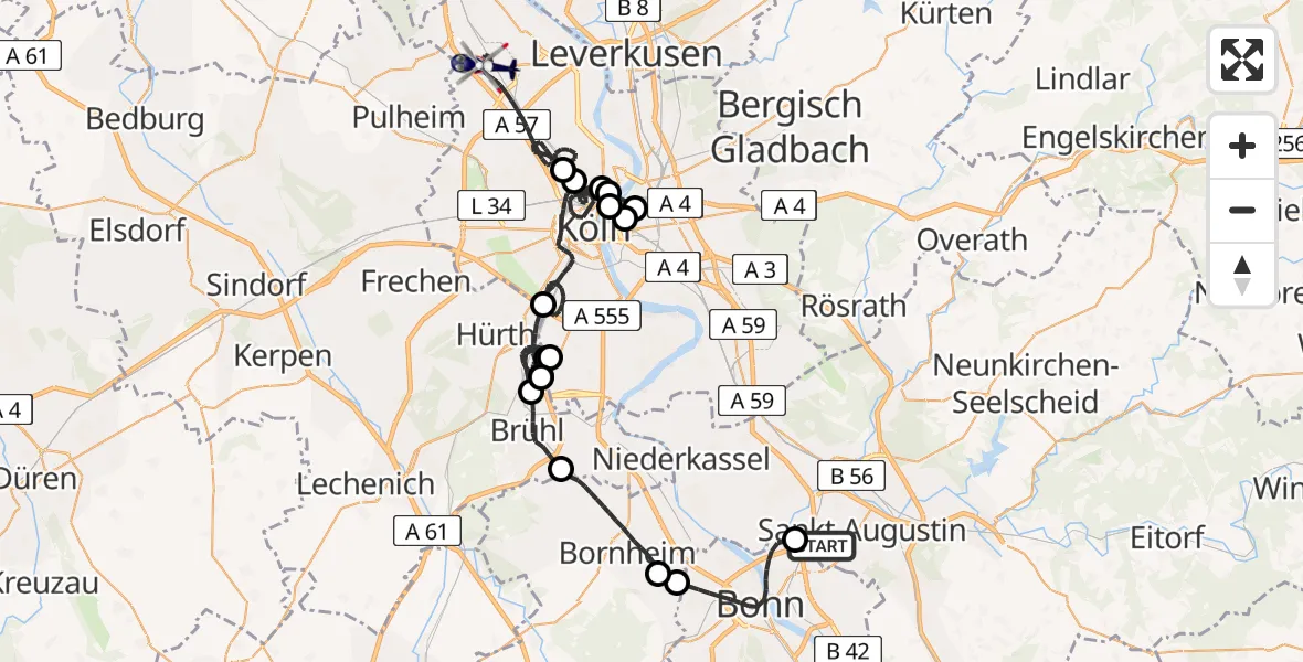 Flugroute Polizeihubschrauber Sankt Augustin - Köln, 12 Mai 2026, 11:50
