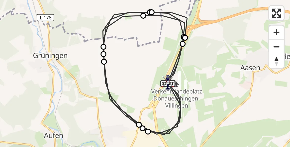 Flugroute Polizeihubschrauber Donaueschingen-Villingen Flugplatz - Donaueschingen-Villingen Flugplatz, 12 Mai 2026, 11:54