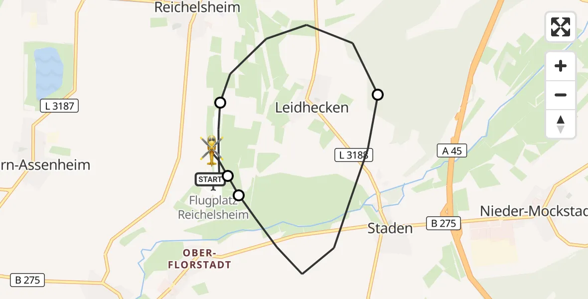 Flugroute Ambulanzhubschrauber Flugplatz Reichelsheim - Flugplatz Reichelsheim, 12 Mai 2026, 11:54