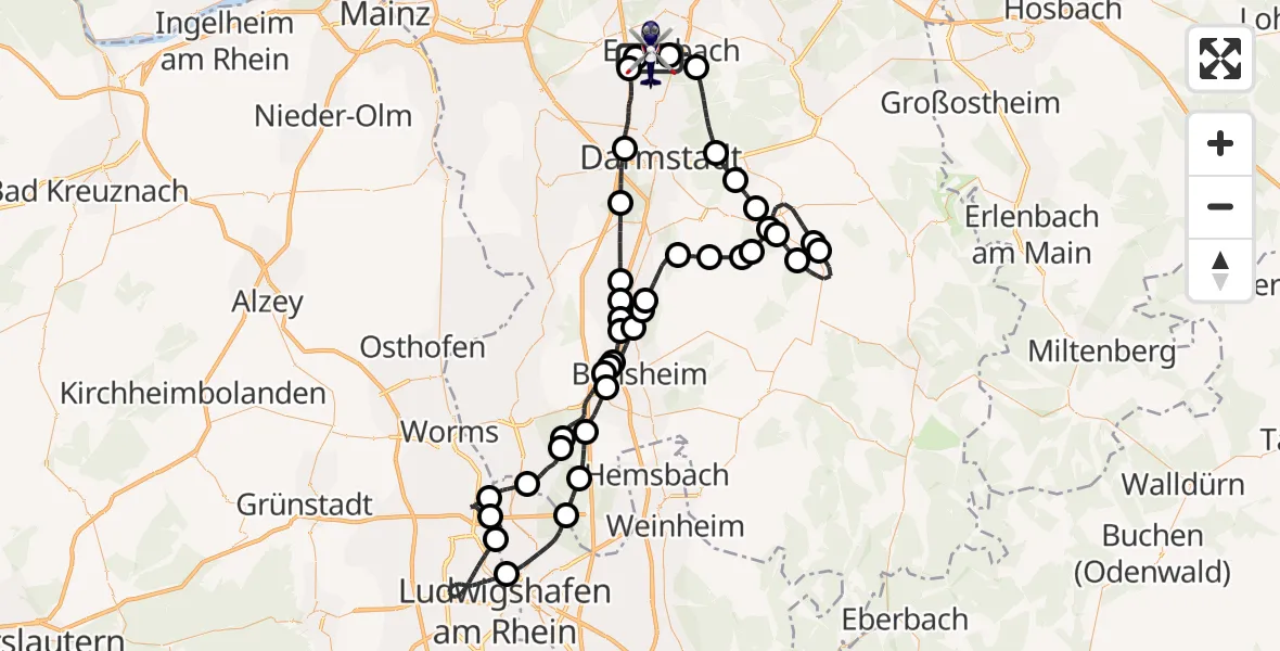 Flugroute Polizeihubschrauber Flughafen Frankfurt-Egelsbach - Flughafen Frankfurt-Egelsbach, 12 Mai 2026, 11:58