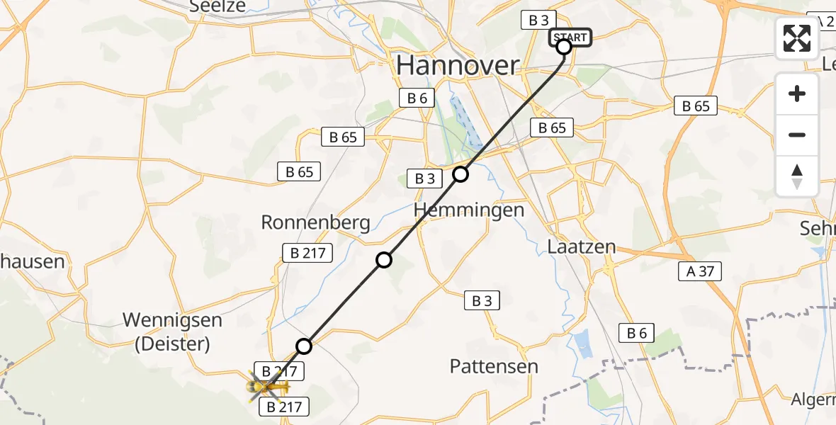 Flugroute Rettungshubschrauber Hannover Luftrettung Hubschrauberlandeplatz (Christoph 4) - Wennigsen (Deister), 12 Mai 2026, 12:04