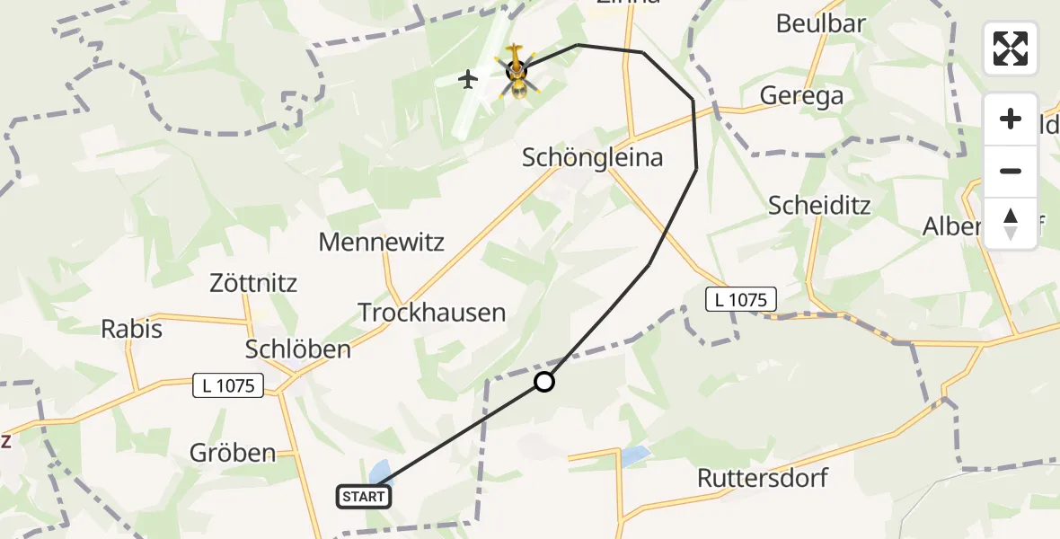Flugroute Rettungshubschrauber Schlöben - Jena-Schöngleina Flugplatz, 12 Mai 2026, 12:08