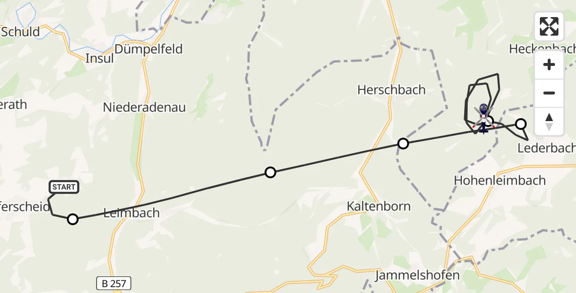 Flugroute Polizeihubschrauber Reifferscheid - Heckenbach, 12 Mai 2026, 12:09