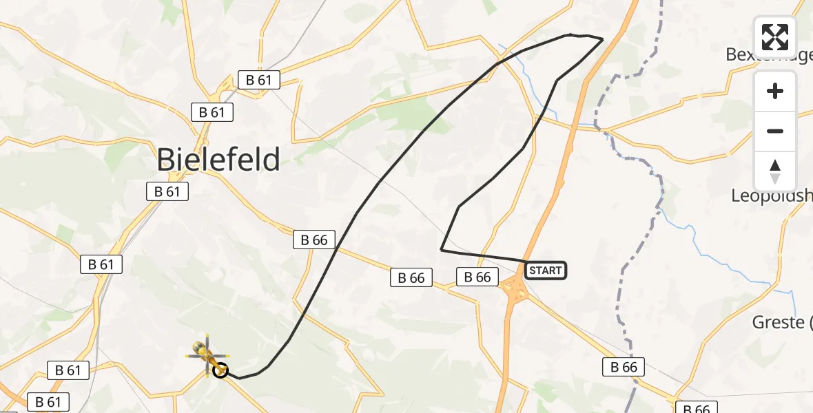 Flugroute Rettungshubschrauber Bielefeld - Luftrettungszentrum Bielefeld, 12 Mai 2026, 12:14