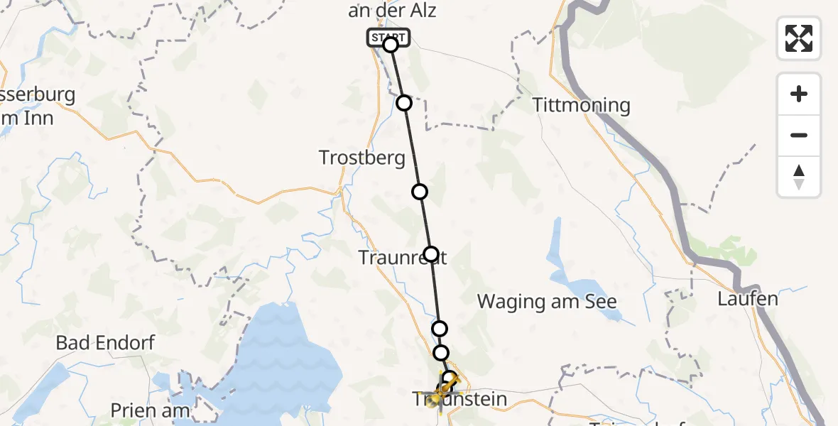 Flugroute Rettungshubschrauber Garching a.d.Alz - Traunstein Hospital, 12 Mai 2026, 12:14
