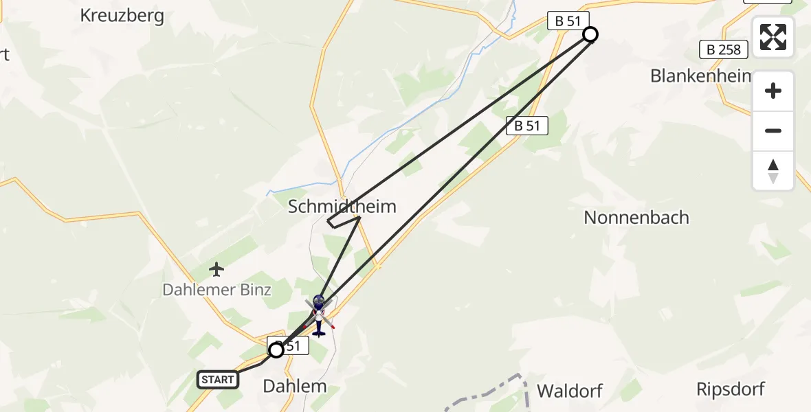 Flugroute Polizeihubschrauber Dahlem - Dahlem, 12 Mai 2026, 12:15