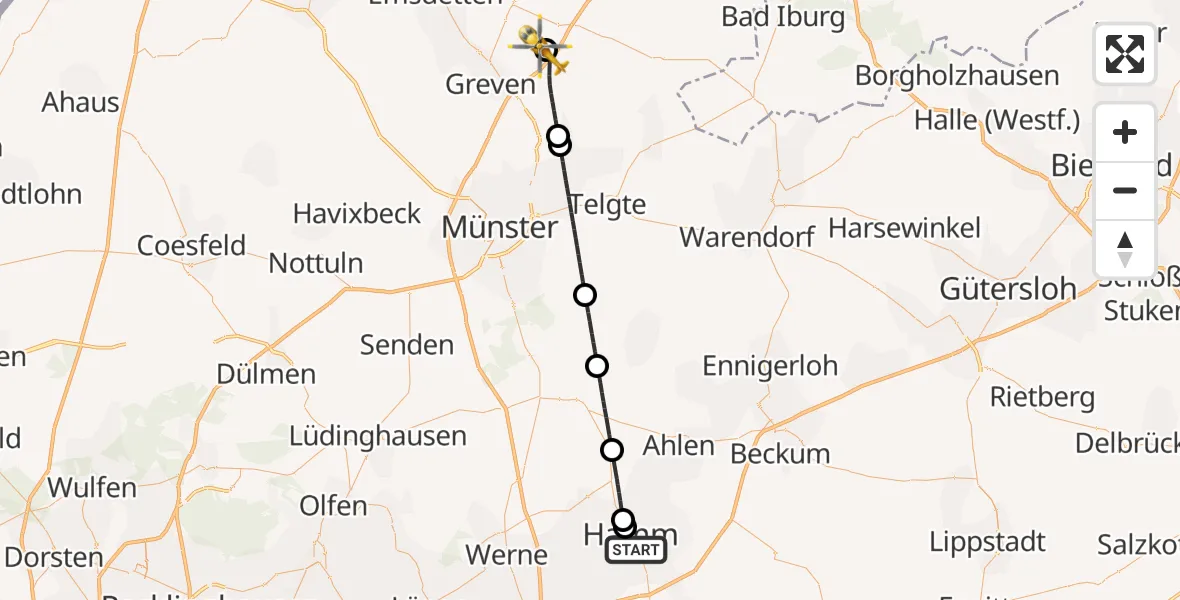 Flugroute Ambulanzhubschrauber Hamm - Christoph  Westfalen-ADAC, 12 Mai 2026, 12:16
