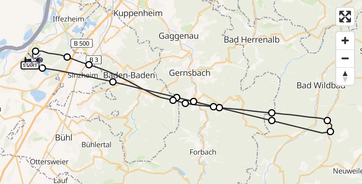 Flugroute Polizeihubschrauber Karlsruhe Baden-Baden Flughafen - Karlsruhe Baden-Baden Flughafen, 12 Mai 2026, 12:20