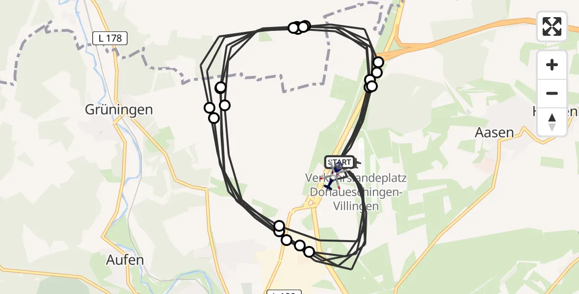 Flugroute Polizeihubschrauber Donaueschingen-Villingen Flugplatz - Donaueschingen-Villingen Flugplatz, 12 Mai 2026, 12:23