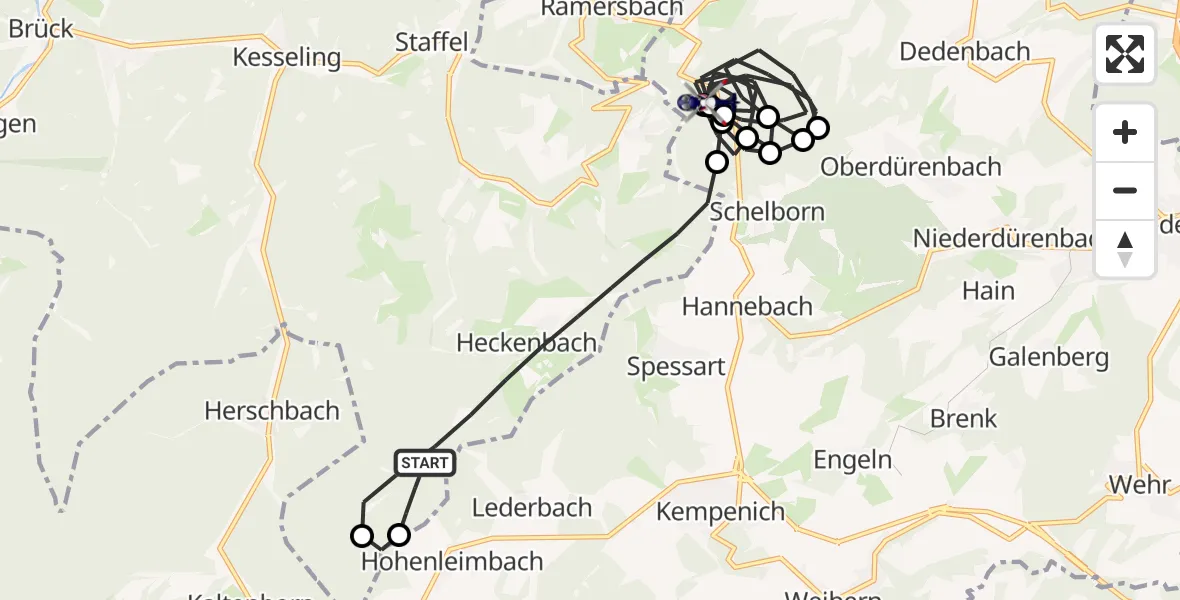 Flugroute Polizeihubschrauber Heckenbach - Schalkenbach, 12 Mai 2026, 12:24