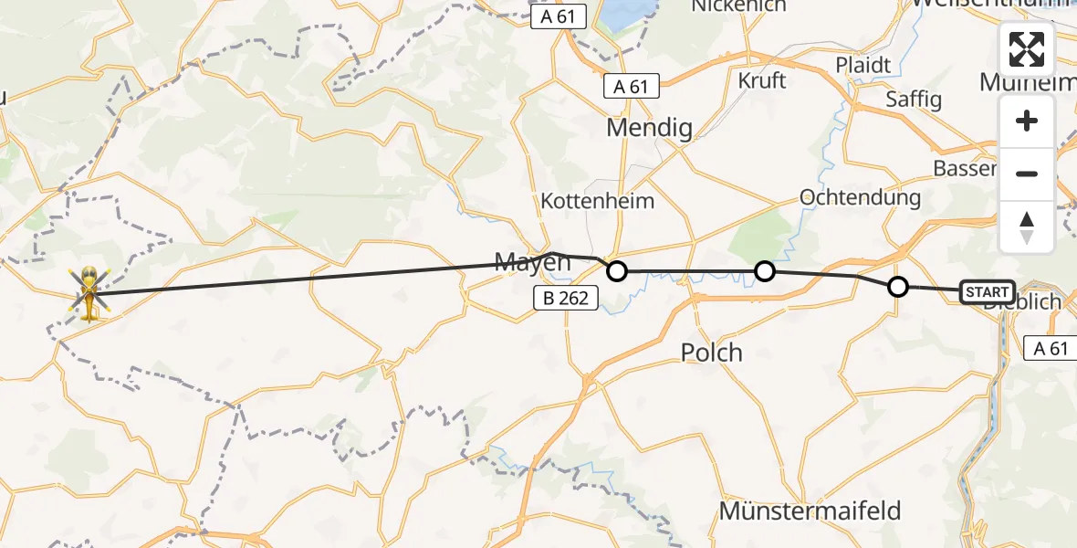 Flugroute Ambulanzhubschrauber Kobern-Gondorf - Boos, 12 Mai 2026, 12:26