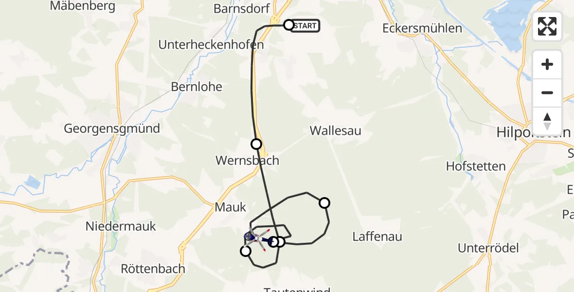 Flugroute Polizeihubschrauber Flugplatz Roth - Georgensgmünd, 12 Mai 2026, 12:27