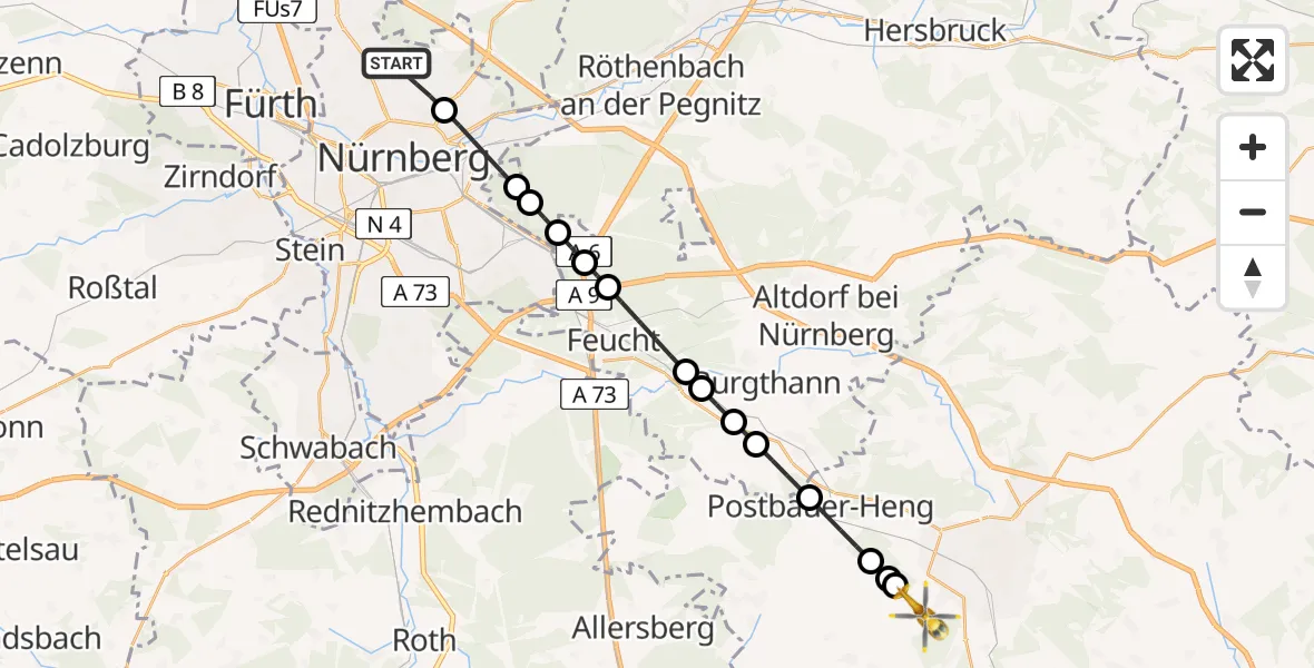 Flugroute Ambulanzhubschrauber Flughafen Nuremberg - Berngau, 12 Mai 2026, 12:29