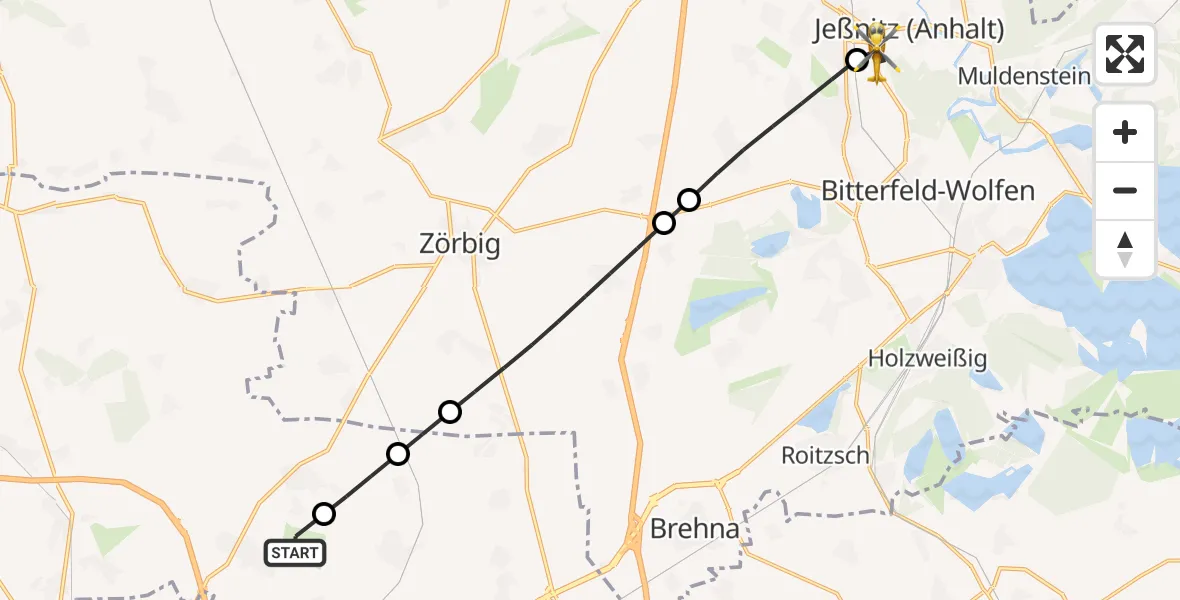 Flugroute Rettungshubschrauber Halle-Oppin Flugplatz - Raguhn-Jeßnitz, 12 Mai 2026, 12:29