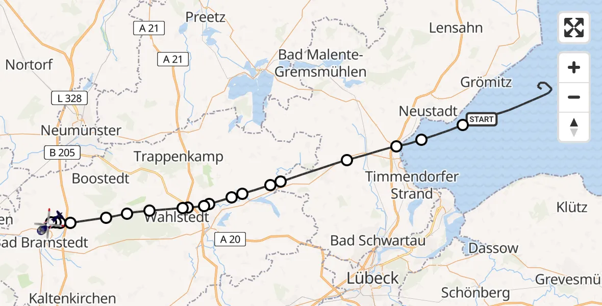 Flugroute Polizeihubschrauber Schashagen - Bad Bramstedt Hubschrauberlandeplatz, 12 Mai 2026, 12:30