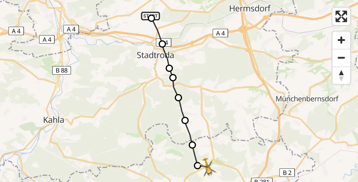 Flugroute Rettungshubschrauber Schöngleina - Rosendorf, 12 Mai 2026, 12:30