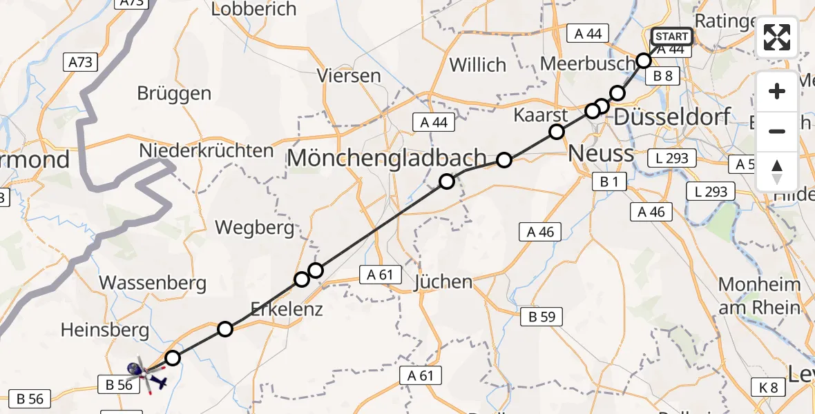 Flugroute Polizeihubschrauber Düsseldorf Flughafen - Heinsberg, 12 Mai 2026, 12:35