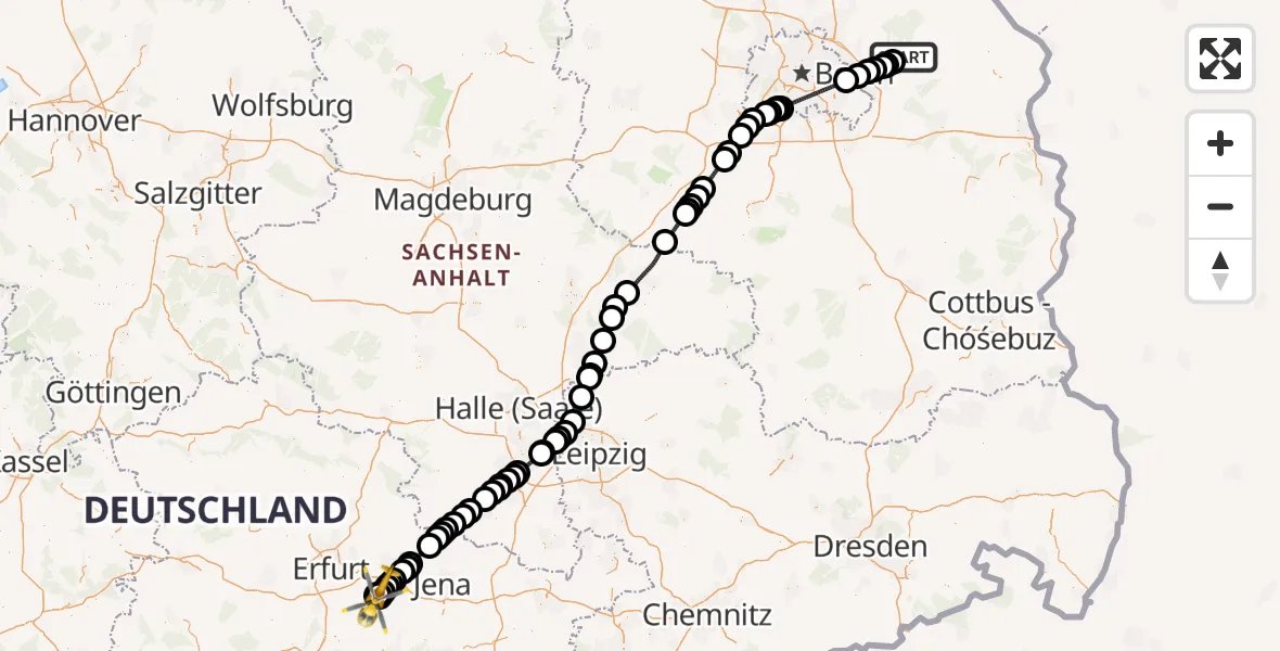 Flugroute Ambulanzhubschrauber Strausberg - Bad Berka Central Hospital, 12 Mai 2026, 12:40