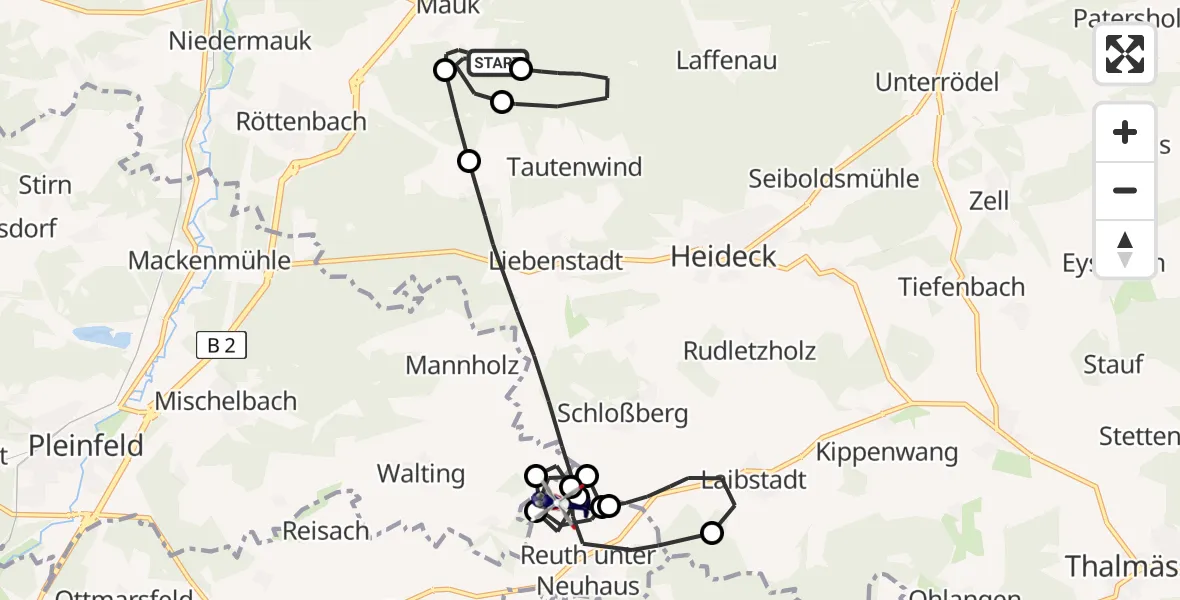 Flugroute Polizeihubschrauber Georgensgmünd - Ettenstatt, 12 Mai 2026, 12:44