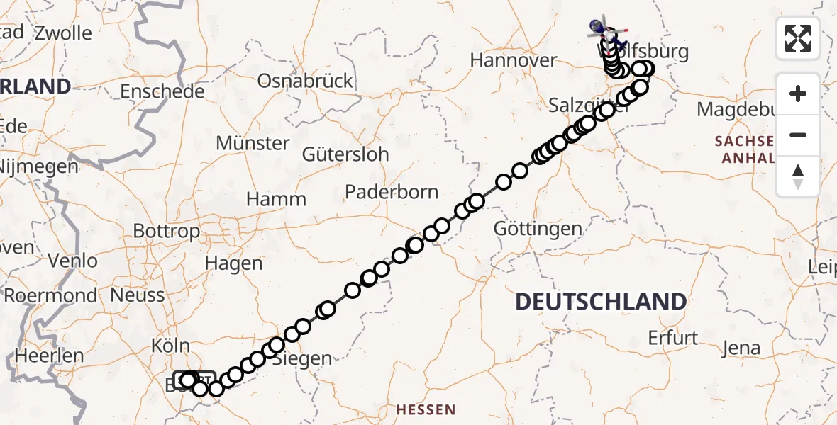 Flugroute Polizeihubschrauber Sankt Augustin - Gifhorn Bundespolizei Hubschrauberlandeplatz, 12 Mai 2026, 12:44