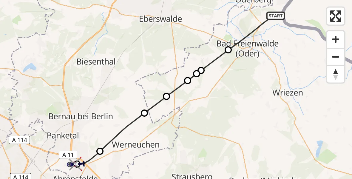 Flugroute Polizeihubschrauber Bad Freienwalde (Oder) - Ahrensfelde Hubschrauberlandeplatz, 12 Mai 2026, 12:47