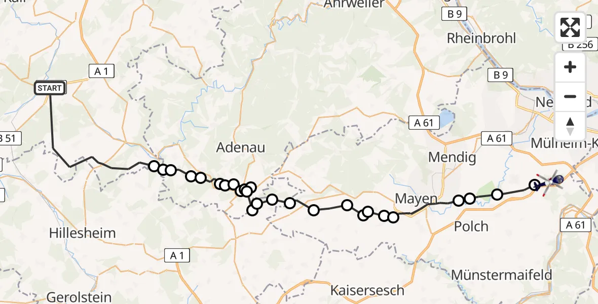 Flugroute Polizeihubschrauber Blankenheim - Bassenheim, 12 Mai 2026, 12:50