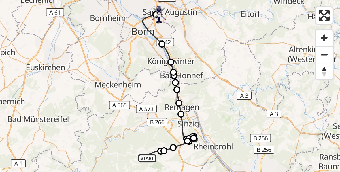 Flugroute Polizeihubschrauber Schalkenbach - Sankt Augustin, 12 Mai 2026, 12:53