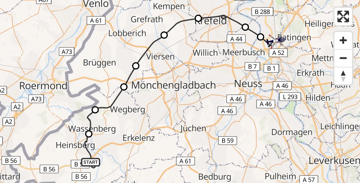 Flugroute Polizeihubschrauber Heinsberg - Düsseldorf Flughafen, 12 Mai 2026, 12:56