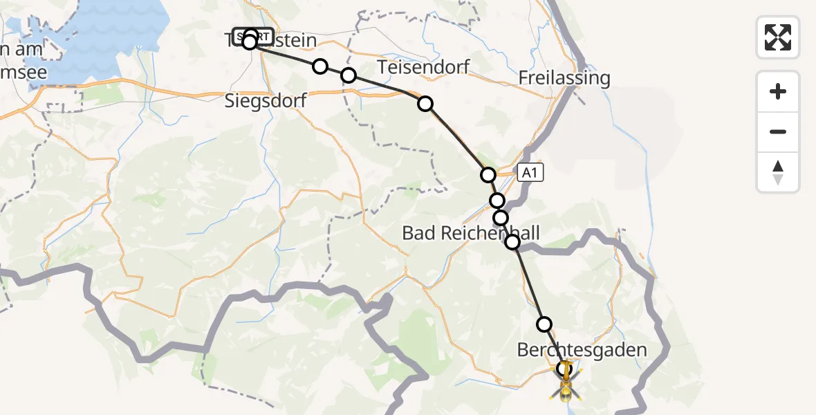 Flugroute Rettungshubschrauber Traunstein Hospital - Schönau a.Königssee, 12 Mai 2026, 12:57