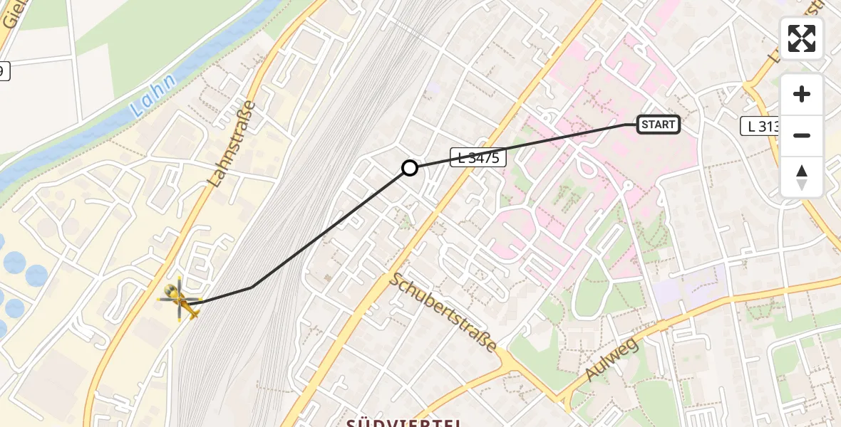 Flugroute Rettungshubschrauber Gießen University Hospital - Gießen, 12 Mai 2026, 12:57
