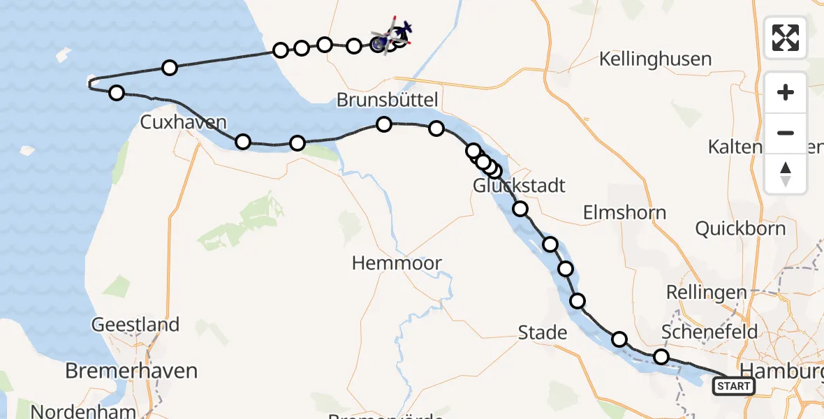 Flugroute Polizeihubschrauber Hamburg - Sankt Michaelisdonn Flugplatz, 12 Mai 2026, 13:05
