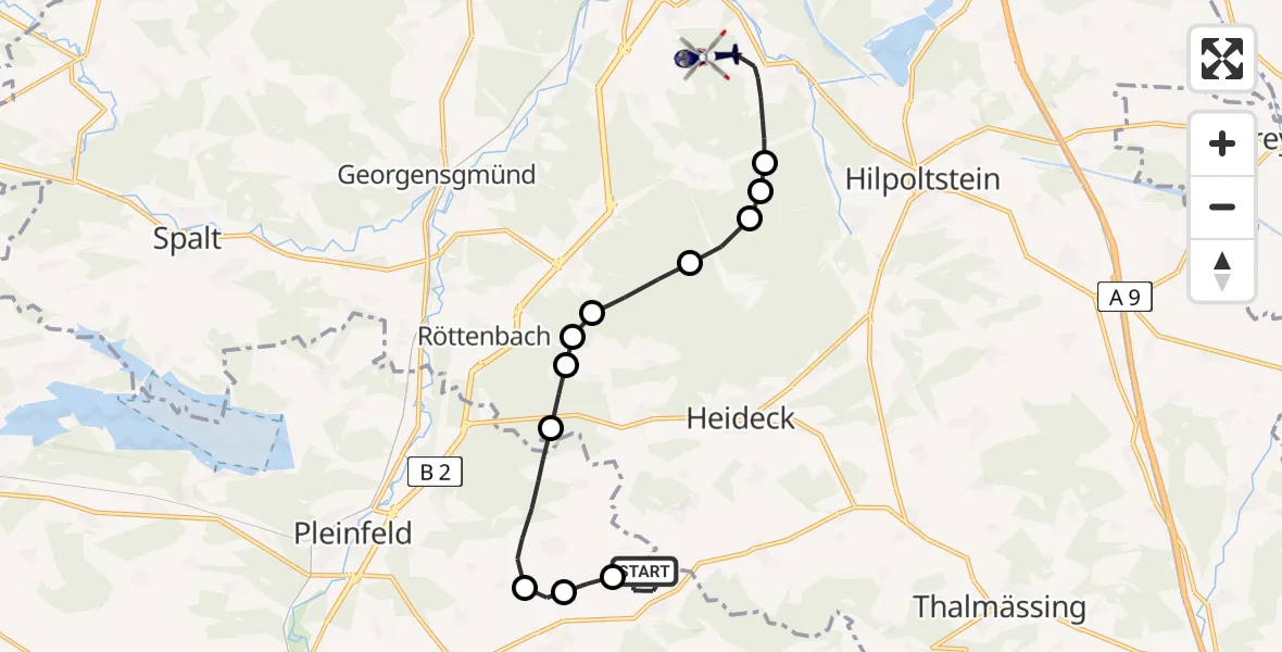 Flugroute Polizeihubschrauber Ettenstatt - Roth, 12 Mai 2026, 13:05