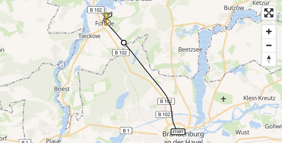 Flugroute Rettungshubschrauber Brandenburg an der Havel - Havelsee, 12 Mai 2026, 13:09
