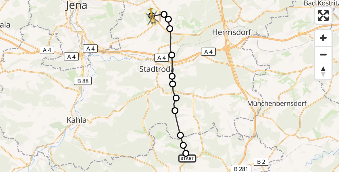 Flugroute Rettungshubschrauber Rosendorf - Jena-Schöngleina Flugplatz, 12 Mai 2026, 13:11